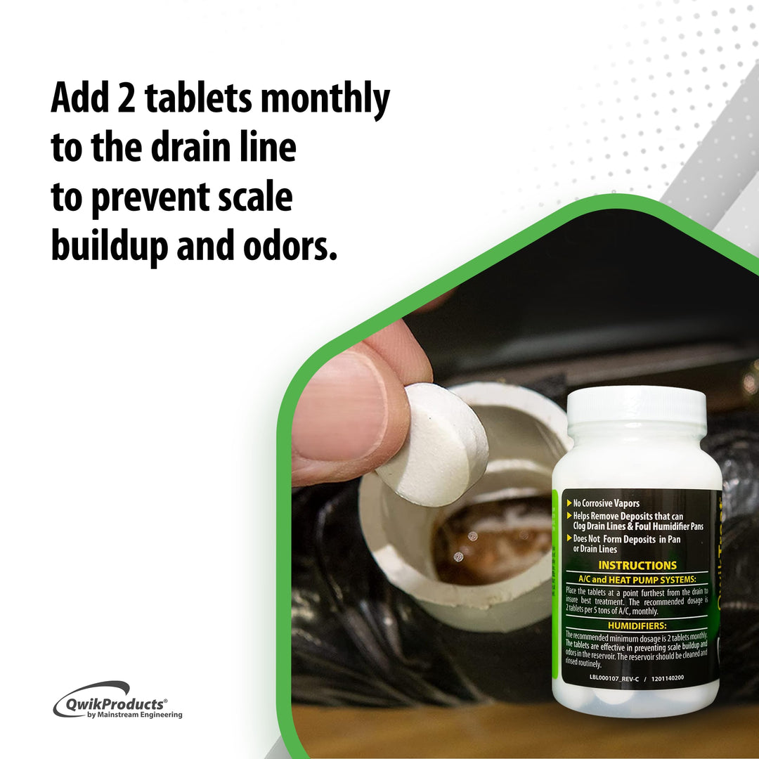 QwikTreat Condensate Pan Treatment Tablets, AC Drip Pan Tablets Air Conditioner Drain Line Cleaner, Control Odors, Overflow and Water Damage, 100 Tablets