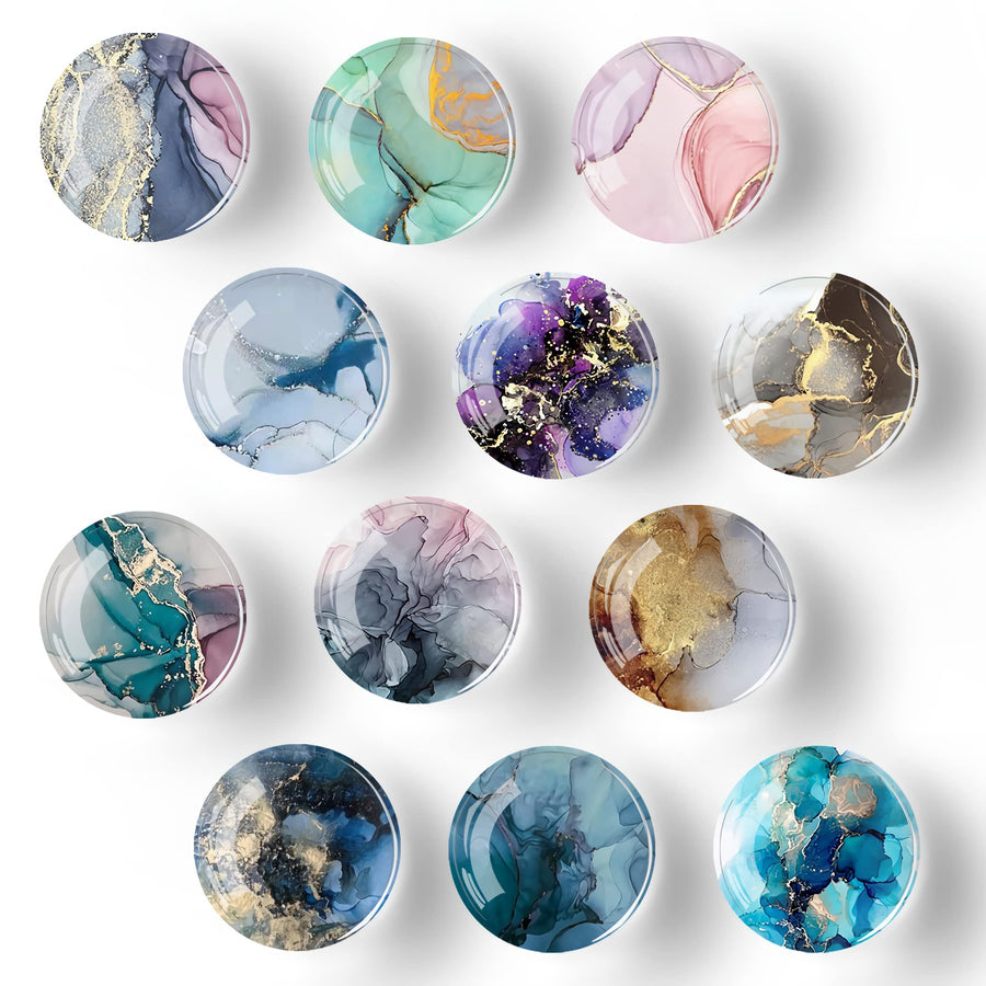 12Pcs Glass Strong Magnetic Refrigerator Magnet Fridge Sticker,Marble Crystal Fridge Magnets Decoration for Crafts,Fridge Magnets for Kitchen, Office Whiteboard, Cabinet and Dishwasher