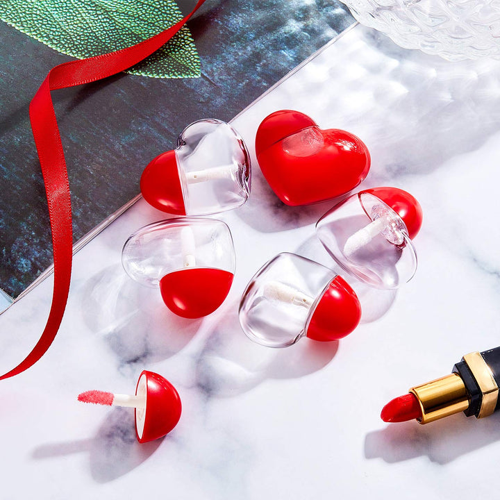 30 Pieces Valentine Heart Lip Gloss Tube Lip Gloss Containers Empty Funny Mini Plastic Lip Gloss Tube Container with 4 Pieces Plastic Funnels Valentine's Day Gifts for Women Girls DIY Cosmetics, 5 ml