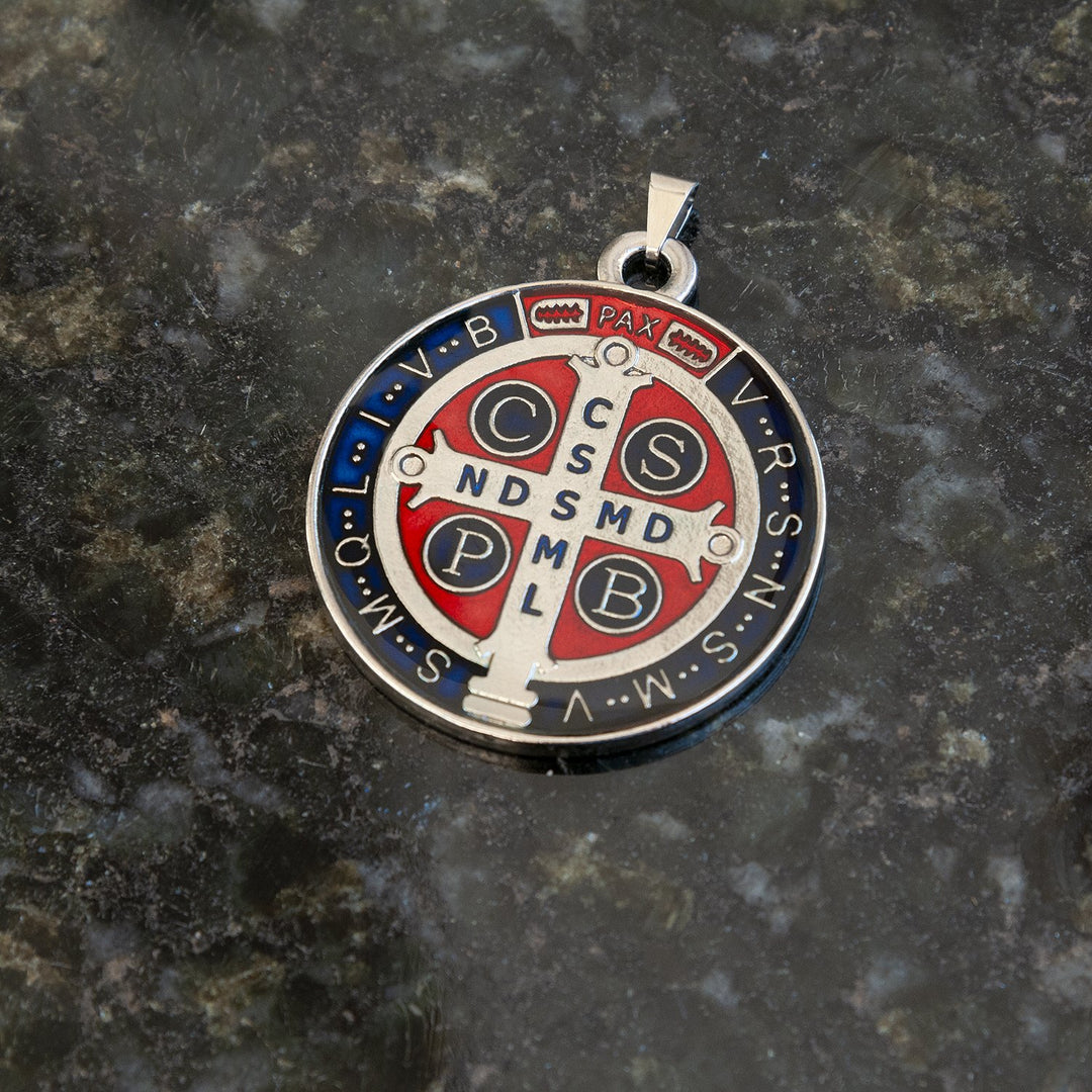 Saint Benedict Color Medal (Silver - Large 1-1/4 Inches)