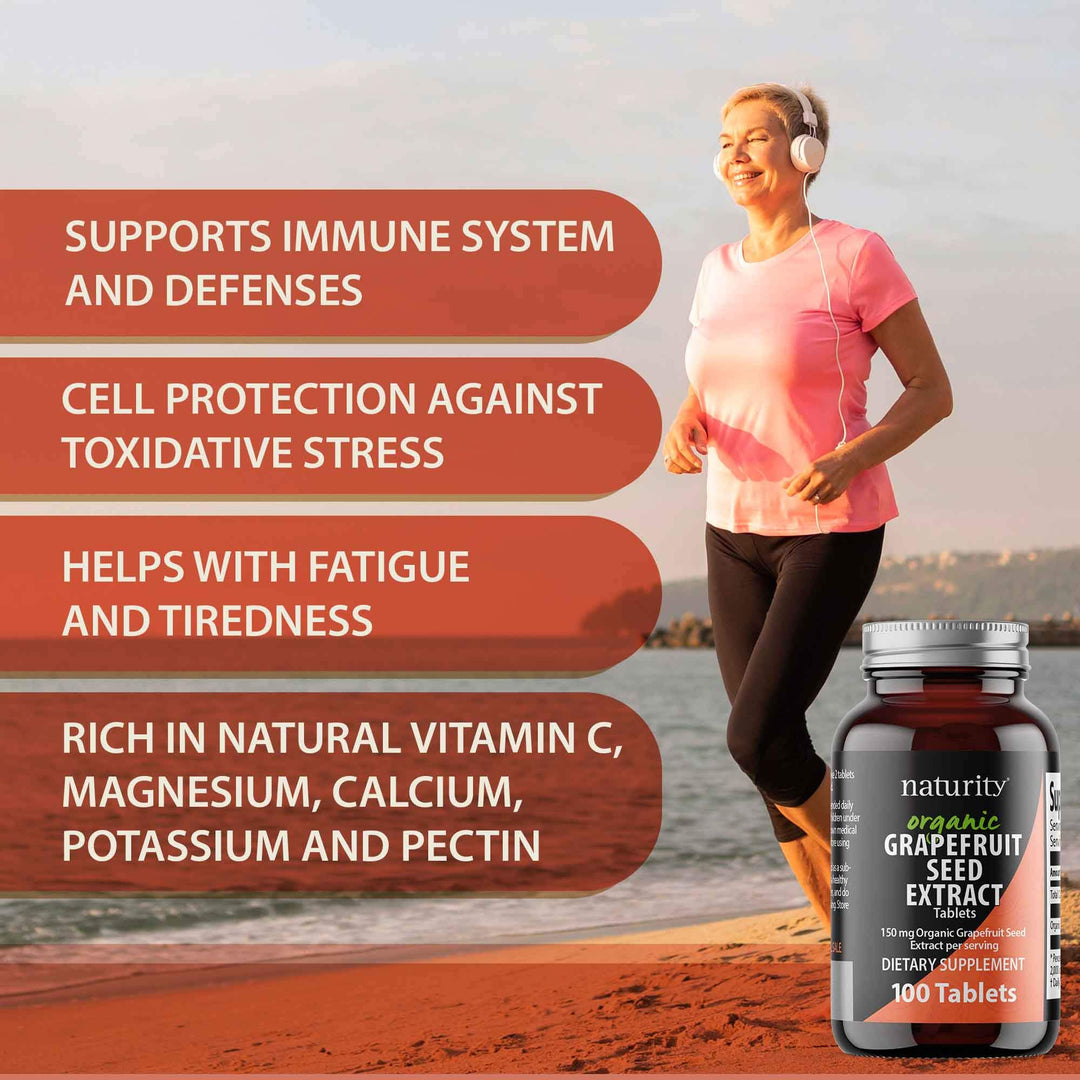 naturity Organic Grapefruit Seed Extract Tablets (150mg Organic Grapefruit Seed Extract Per Serving) - Non-GMO Grapefruit Supplement, 100 Tablets - 1 Pack