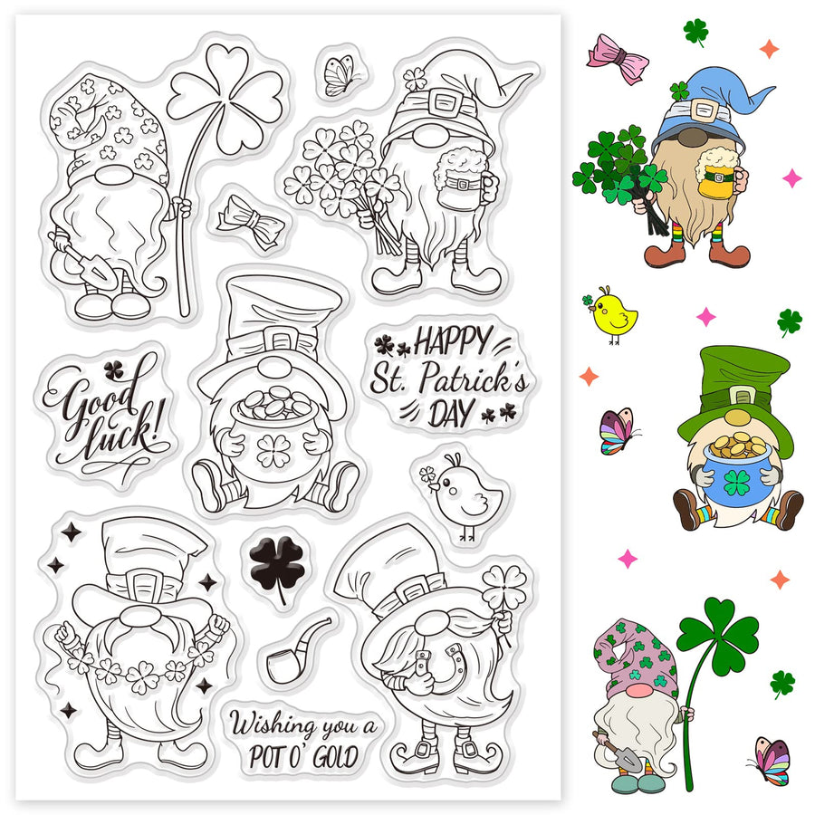 Gnome Silicone Clear Stamps Elf Transparent Stamp for Saint Patrick Day's Day Christmas Birthday Valentine's Day Cards Making DIY Scrapbooking Photo Album Decoration Paper Craft