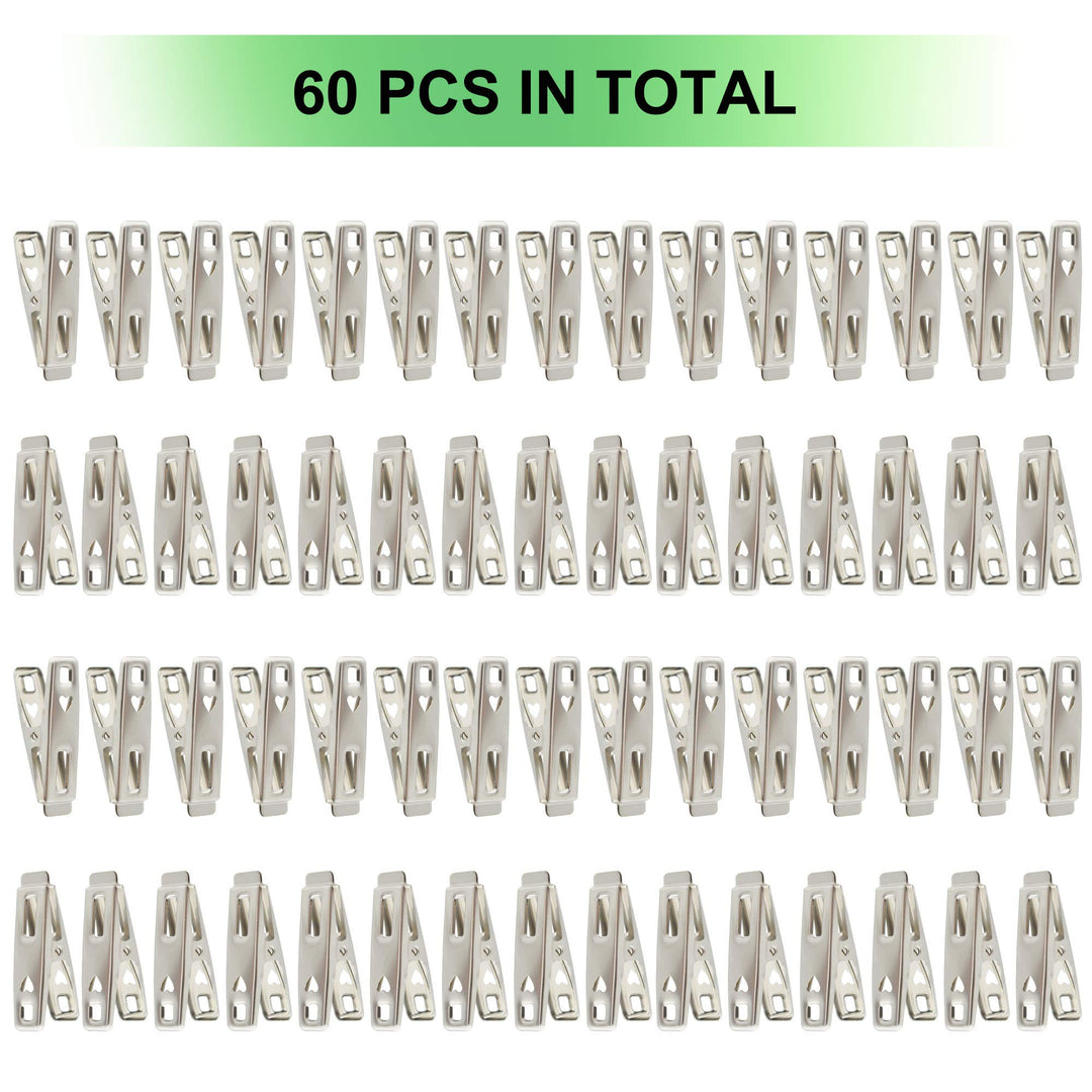 60 PCS Strong Stainless Steel Clothes Pins Metal Laundry Clips with Storage Box for Clothes Sock Food Sealing Photos