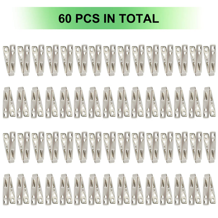 60 PCS Strong Stainless Steel Clothes Pins Metal Laundry Clips with Storage Box for Clothes Sock Food Sealing Photos