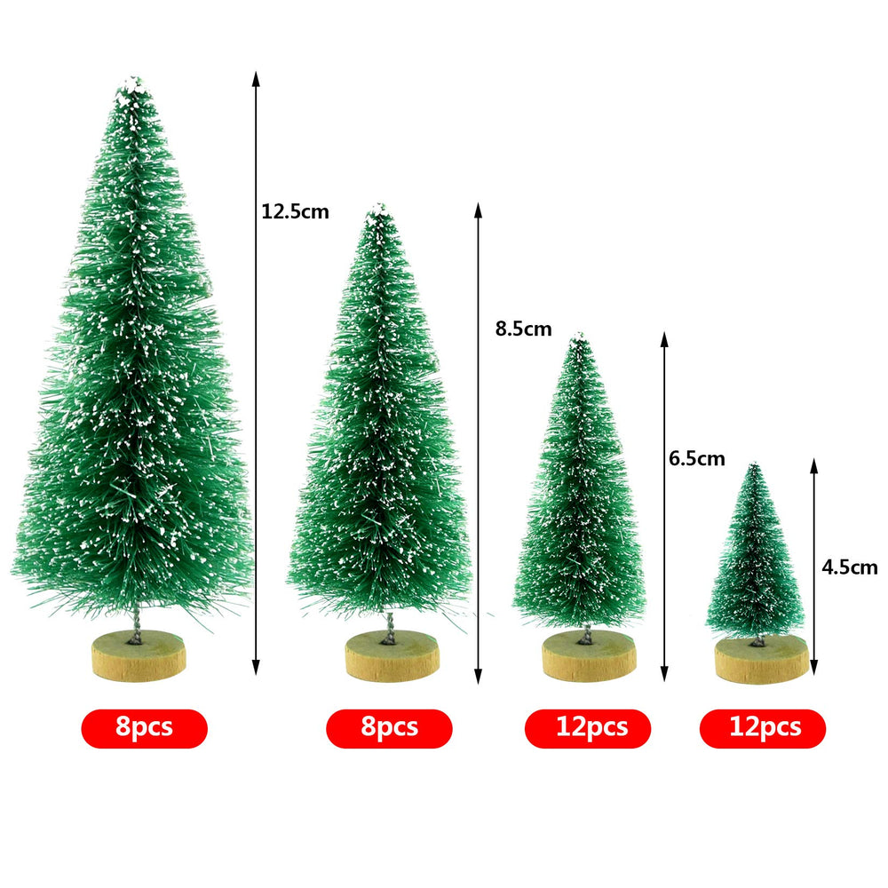 40Pcs Mini Pine Trees with Wooden Base, Green, 4 Sizes, Perfect for DIY Crafts, Christmas Decoration, Winter Ornaments
