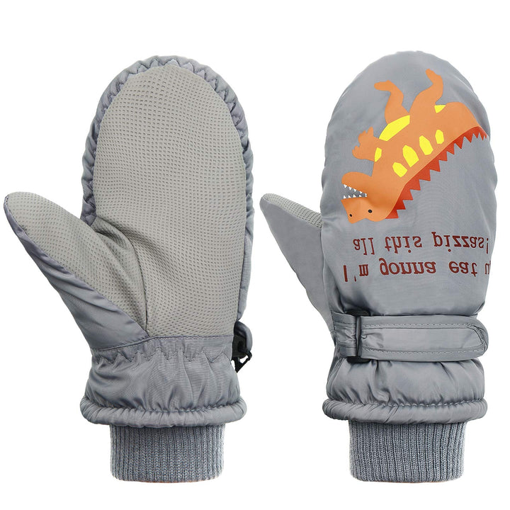 Toddler Mittens Winter Snow Glove waterproof mitten Warm Fleece Kid Ski Gloves for Boys Girls Gray Dinosaur S