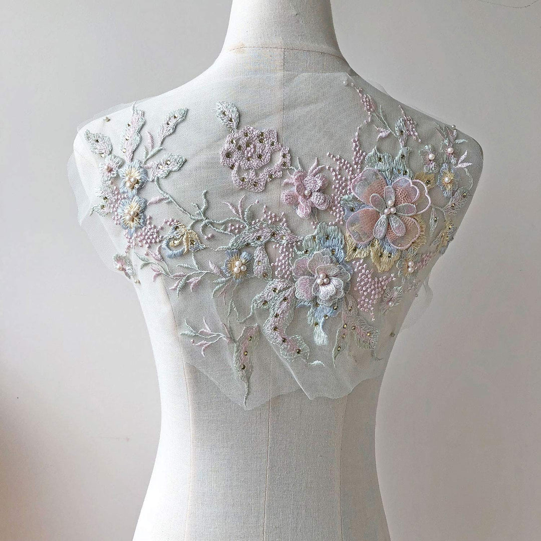 Blossom 3D Flower Applique, Beaded Sequins Flower LACE 