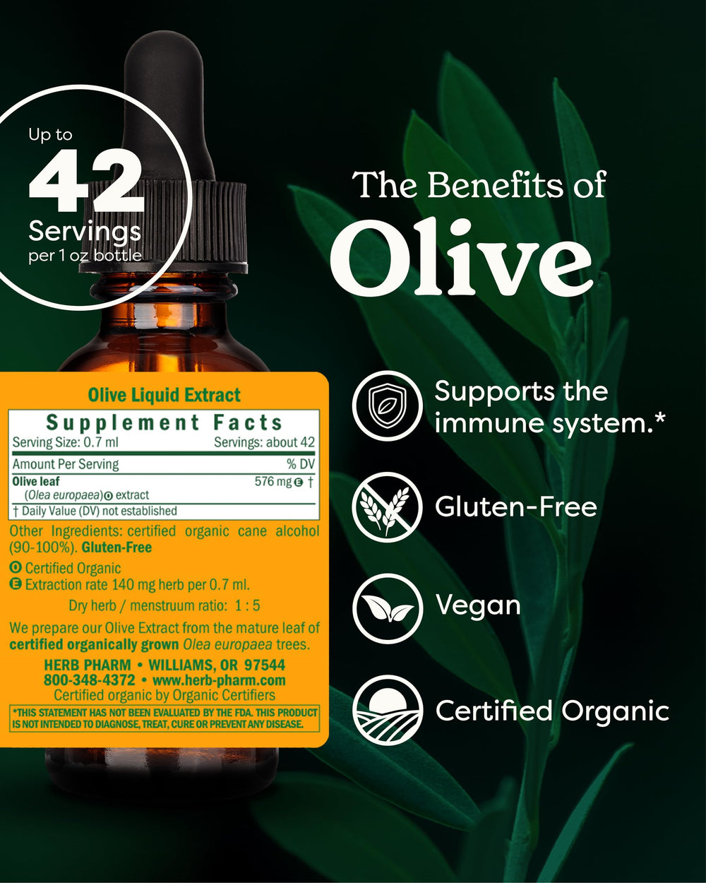 Herb Pharm Certified Organic Olive Leaf Liquid Extract 