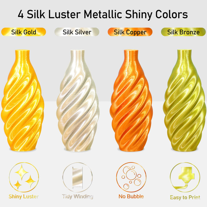 Shiny Silk Multicolor Rainbow PLA Filament, 1.75mm Metallic Gradient 3D Printing Material 0.5kg/Spool Total 3 Spools 1.5kgs, Filament Bundle Package with Extra Accessory 3D Print Stick Tool