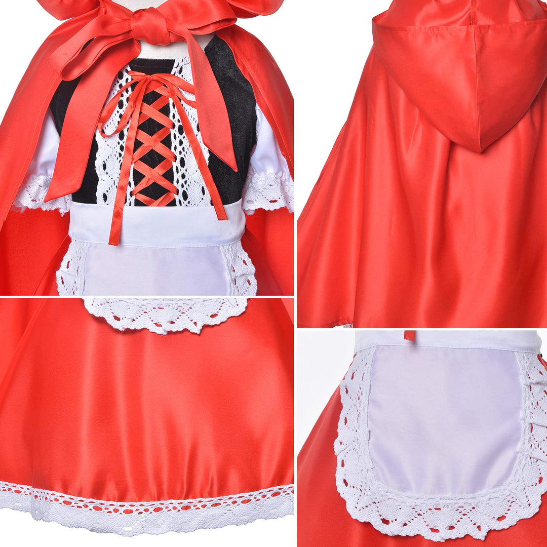 Little Red Riding Hood Dress Christmas Cosplay Costumes for Girls with Cloak,Headband,Bag 12-13 Years(160cm)
