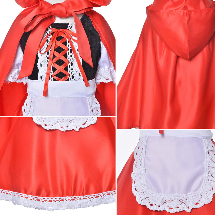 Little Red Riding Hood Dress Christmas Cosplay Costumes for Girls with Cloak,Headband,Bag 12-13 Years(160cm)