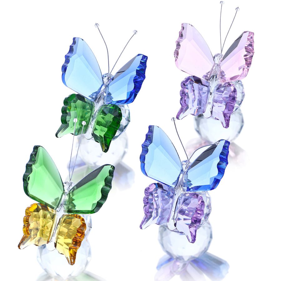 Pack 4 Crystal Butterfly Figurines with Ball Base for Home Wedding Decoration Glass Butterflies Crystal Animal Figurine Butterfly Gifts for Women Lovers
