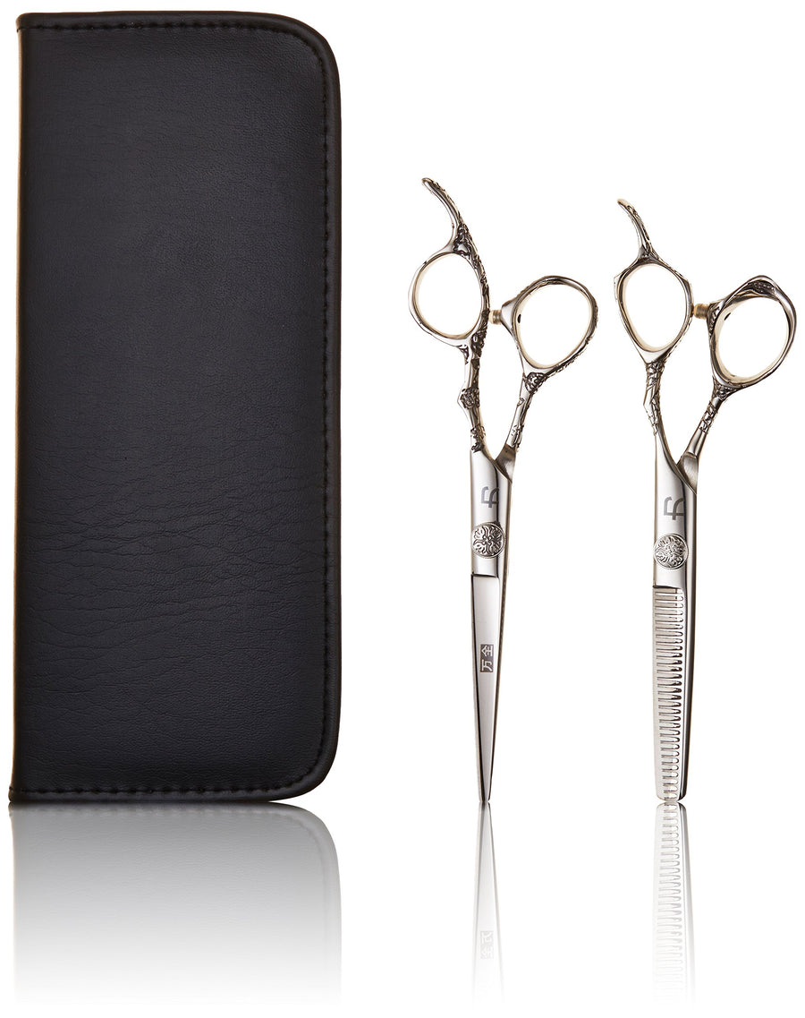 Engraved Flowered Handled Stainless Cutting Shear and Thinner, 3.7 Ounce