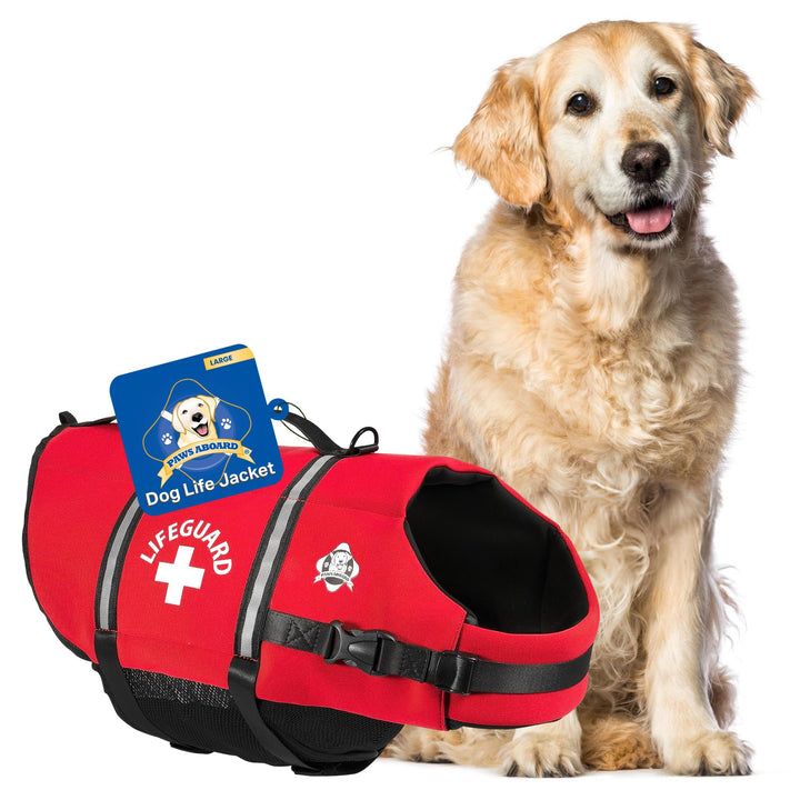 Dog Life Jacket - Keep Your Canine Safe with a Neoprene Life Vest for Swimming and Boating - Available in Different Sizes, Color and Design to Choose - Red, Large