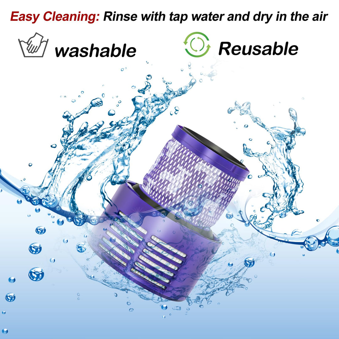 Replacement V10 Filters for Dyson V10 Cyclone Series, V10 Absolute, V10 Animal, V10 Total Clean, SV12, Replace Part No. 969082-01, 3 Pack Filters and 1 Clean Brush