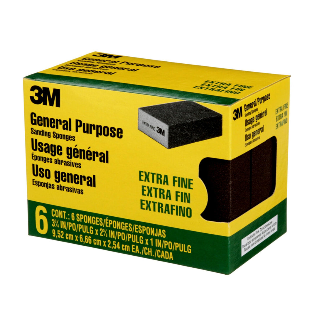 Sanding Sponge Block, 6-Pack, Extra Fine Grits, 3-3/4 in x 2-5/8 in, Designed For Sanding Wood, Paint, Metal, Plastic or Drywall, Features Abrasive, Made with Durable Flexible Foam (CP000-6P-CC)