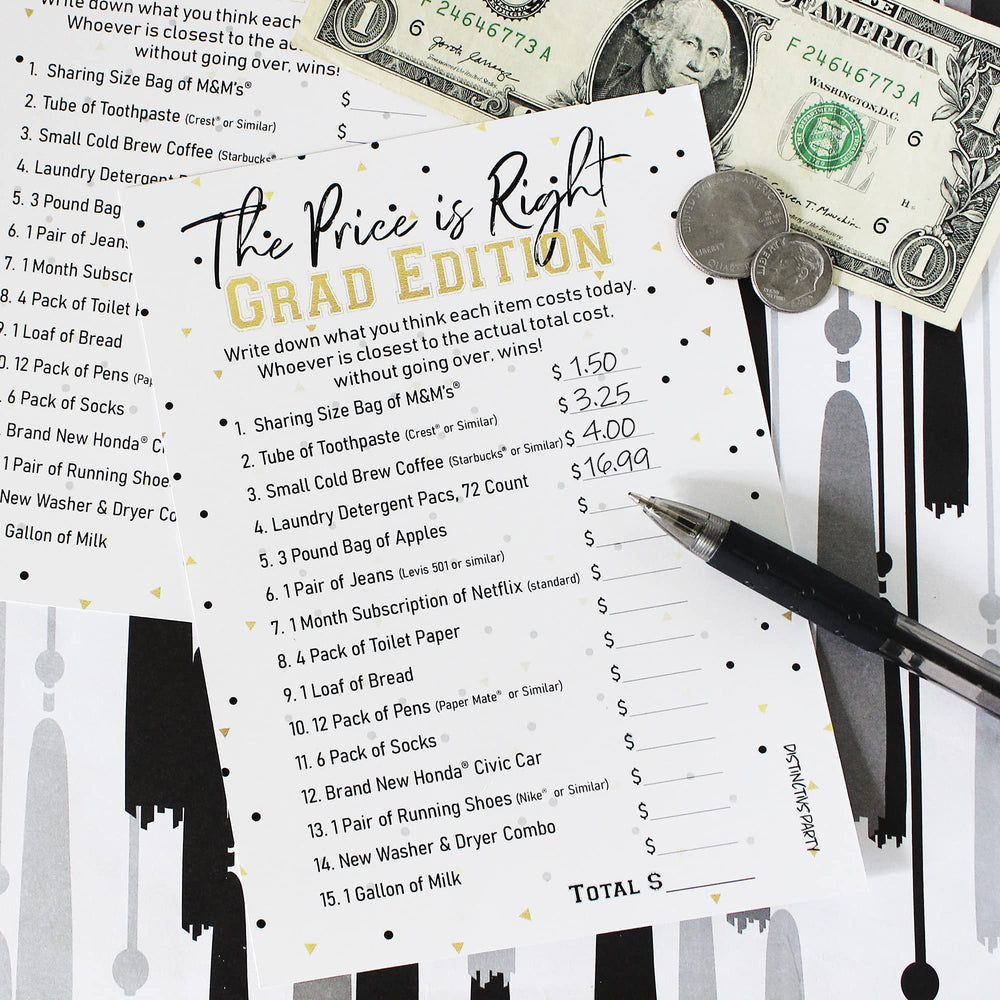 Graduation Party Game - The Price is Right - 25 Cards
