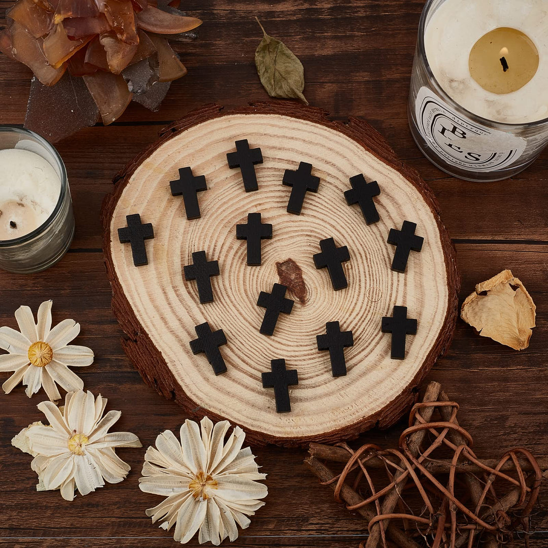 SUNNYCLUE 200Pcs Wood Cross Charm Pendants Natural Wooden Small Cross Charms Pendants with Hole for Party Favors Necklace Jewelry Making DIY Craft Handmade Accessories Easter Holiday, Black