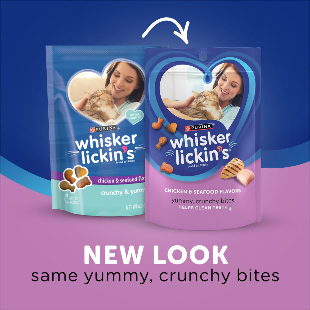 Purina Cat Treats, Crunchy and Yummy Chicken and Seafood Flavors - (Pack of 7) 6.5 oz. Pouches