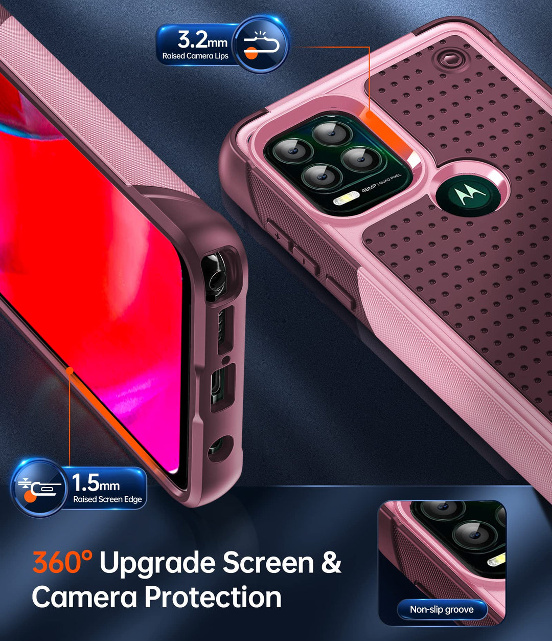 for Moto-G-Stylus-5G-2021-Case: Moto G Stylus 5G Case with Screen Protectors, Dual Layer Protective Hard PC Back &amp; Soft Bumper Resilient Shock Absorb Motorola G Stylus 5G 2021 Case, Red Pink
