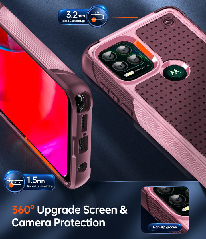 for Moto-G-Stylus-5G-2021-Case: Moto G Stylus 5G Case with Screen Protectors, Dual Layer Protective Hard PC Back &amp; Soft Bumper Resilient Shock Absorb Motorola G Stylus 5G 2021 Case, Red Pink