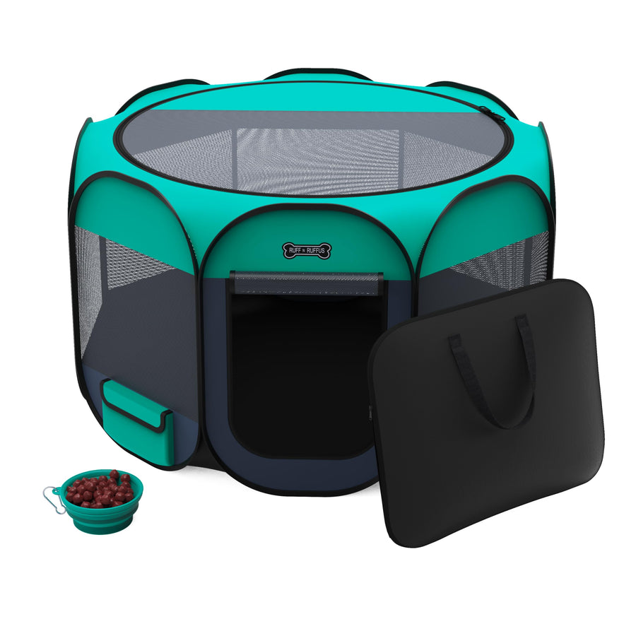Portable Pet Playpen | Premium Indoor/Outdoor Foldable Pen | Water-Resistant + UV Shade | Bonus: FREE Case & Travel Bowl