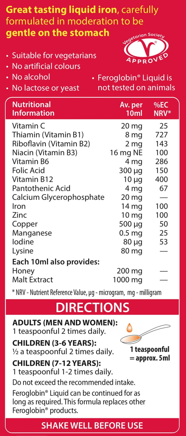 Feroglobin Gentle Iron and Nutrient Liquid - Reduce Tir