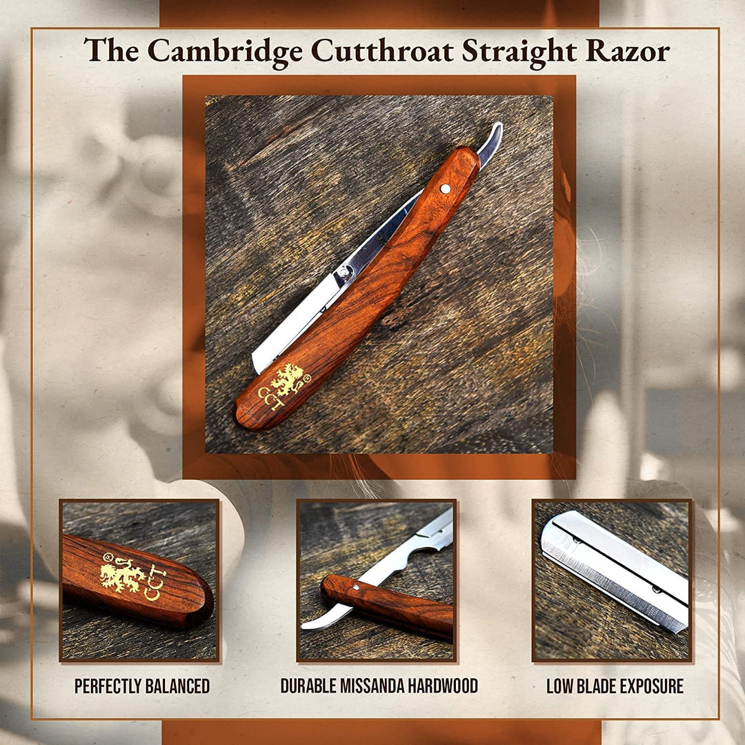 ® Cut Throat Razor Kit Missanda Hardwood &amp; Stainless Steel Professional Barber Razor, Premium Single Blade Straight Edge Razor, Moustache &amp; Beard Shaper, Travel Pouch Included