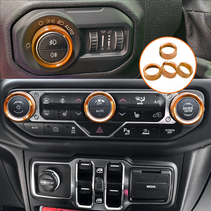JL JLU Gladiator JT Climate Volume Auto Knobs Ring Air Conditioner Headlight Switch Trim Cover Center Console Knob fit for 2018-2021 Jeep Wrangler JL JLU Gladiator JT Accessories 4pcs (Black)