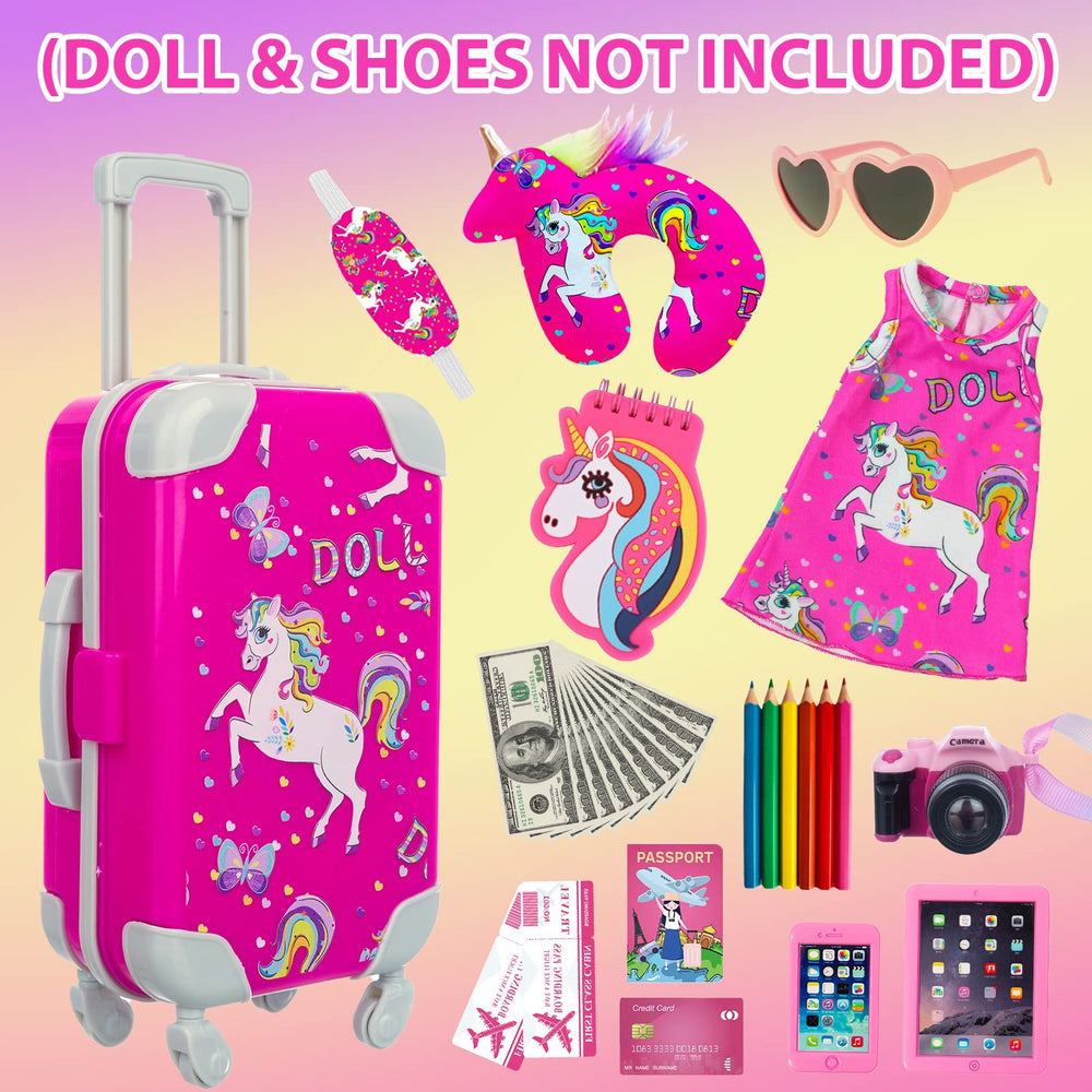 American 18 Inch Doll Clothes and Accessories Travel Luggage Play Set Including 18 Inch Doll Clothes Travel Suitcase Travel Pillow and Eye Mask