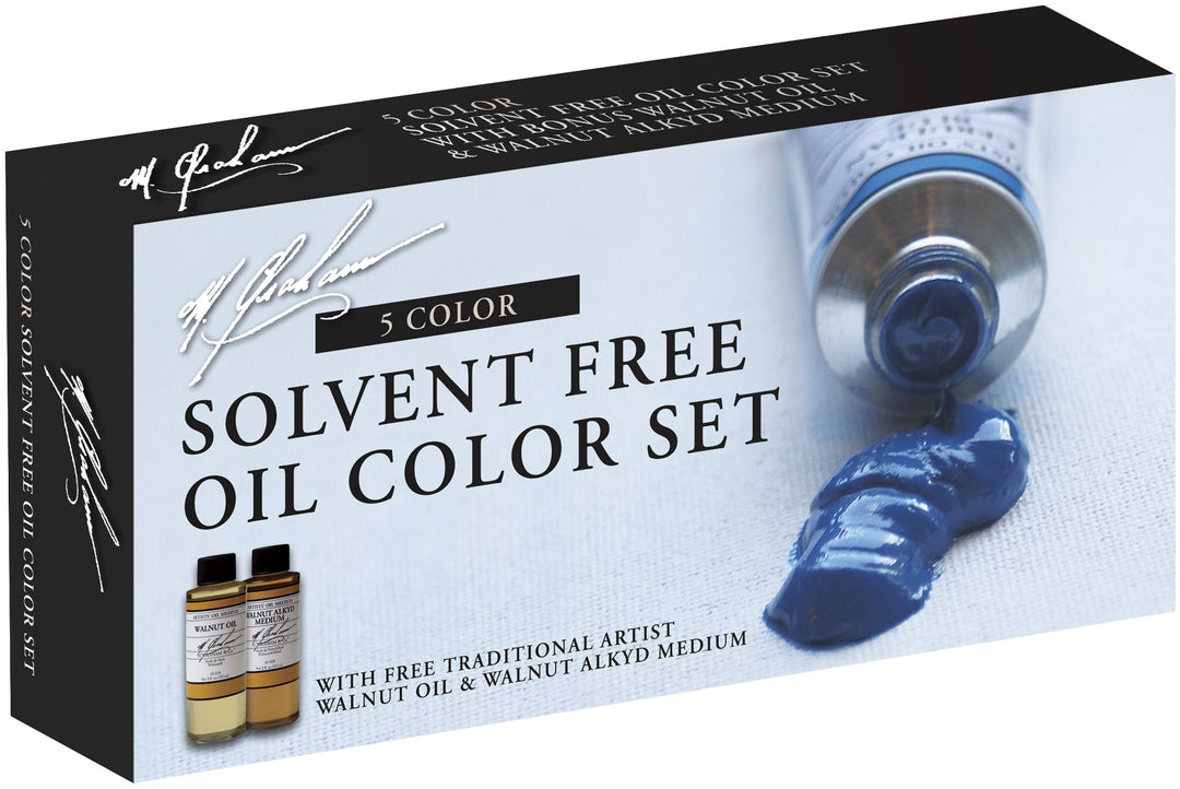 M. Graham &amp; Co. Tube Oil Paint Basic Color 5-Color Set with Walnut Alkyd and Walnut Oil Medium, 1.25-Ounce (GRM-11-SET)