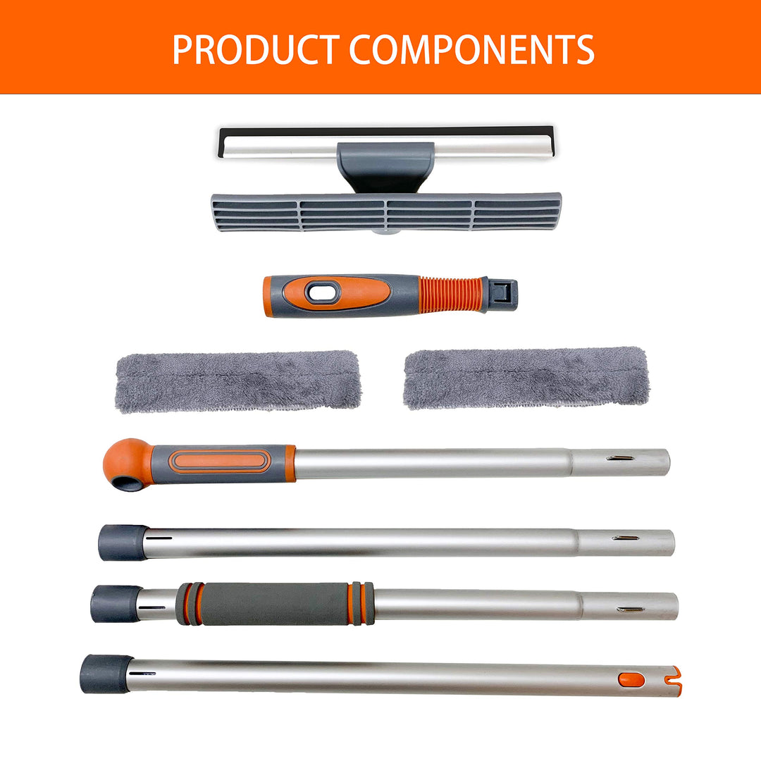 Professional Window Squeegee Cleaner, 2 in 1 Shower Squeegee with Extension Pole, 62‘’ Telescopic Window Washing Equipment with Bendable Head, Glass Cleaning Tools for Indoor/Outdoor High Window