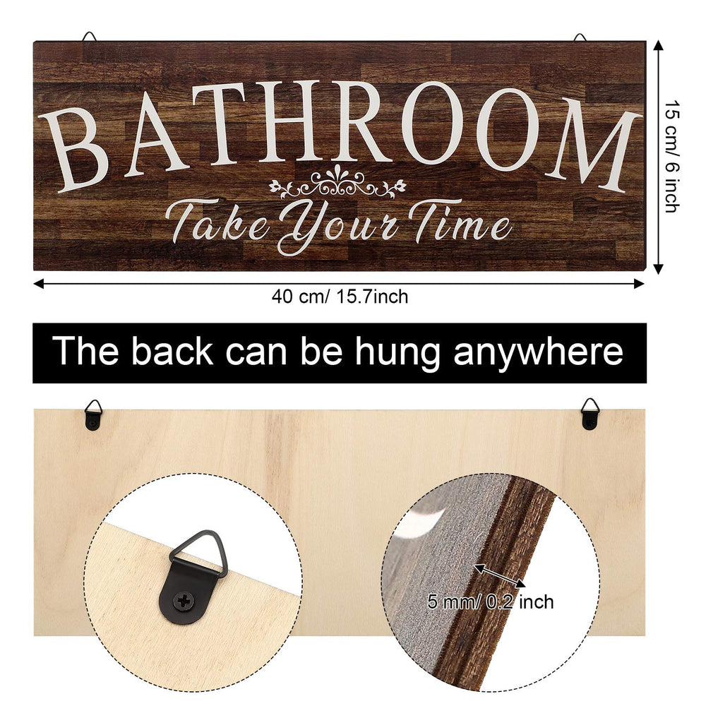 Farmhouse Bathroom Wall Sign Decor Rustic Wood Bathroom Wall Art Take Your Time Wooden Plaque Sign Vintage Hanging Decoration for Washroom Restroom (Brown)