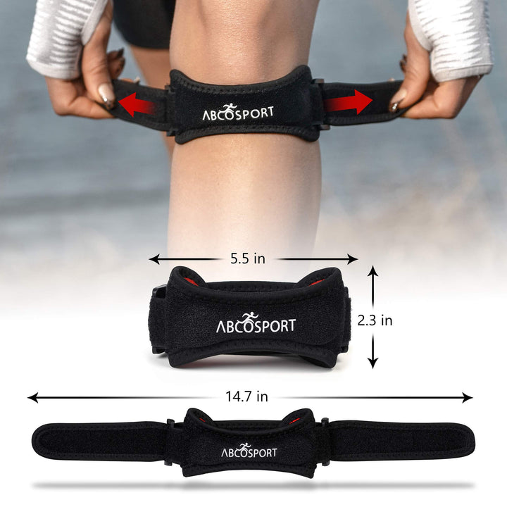 Abco Tech Patella Knee Strap - Knee Pain Relief - Tendon and Knee Support for Running, Hiking, Soccer, Basketball, Volleyball and Exercise - Runners Knee Stabilizer - Adjustable Band (Nylon)