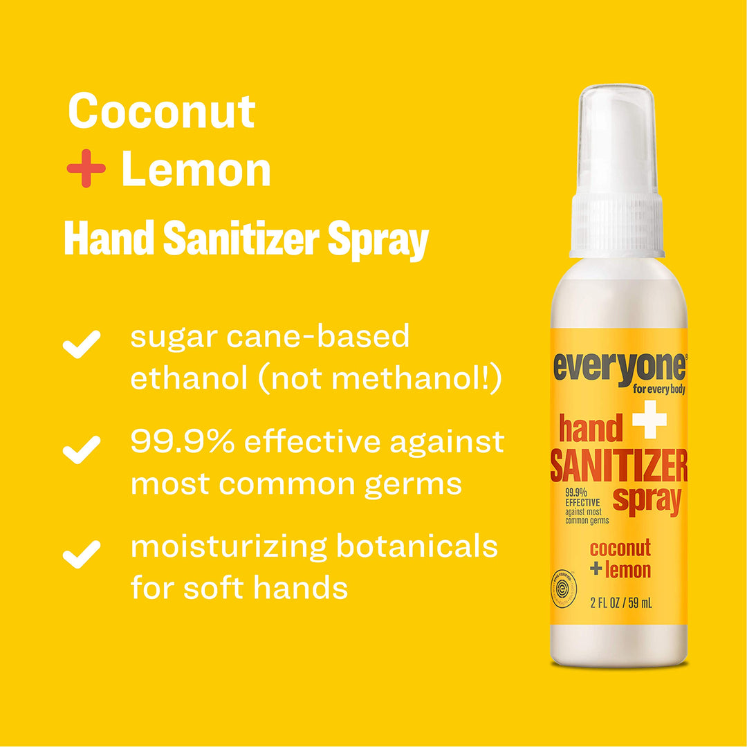 Everyone Hand Sanitizer Spray: Coconut and Lemon, Travel Size, 2 Ounce, 6 Count
