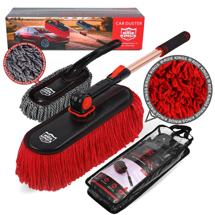 Car Duster Exterior Scratch Free,Car Dust Brush with Extendable Telescoping Handle to Remove Dust Pollen,Duster for Car,Truck,RV and Motorcycle,Large Car Mop Duster Head, Wax Cotton Hair