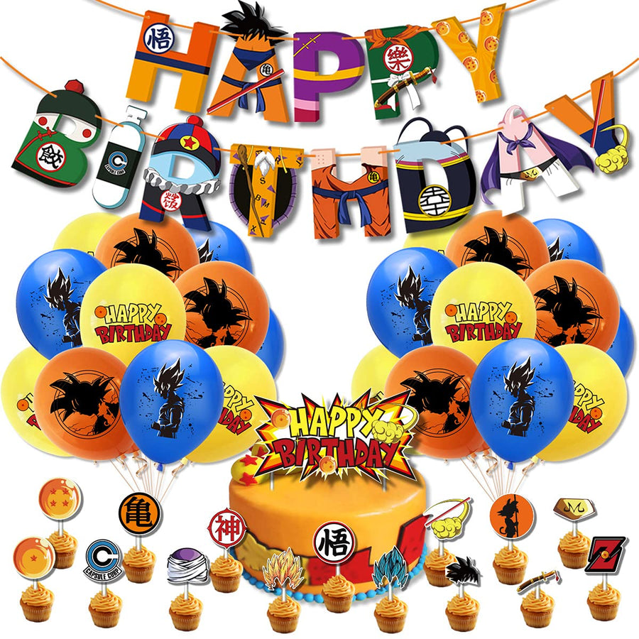 Birthday Party Supplies Set,Includes Happy Banner - Cake&Cupcake Toppers - 24 Latex Balloons for Kids Theme Birthday Party Decoration