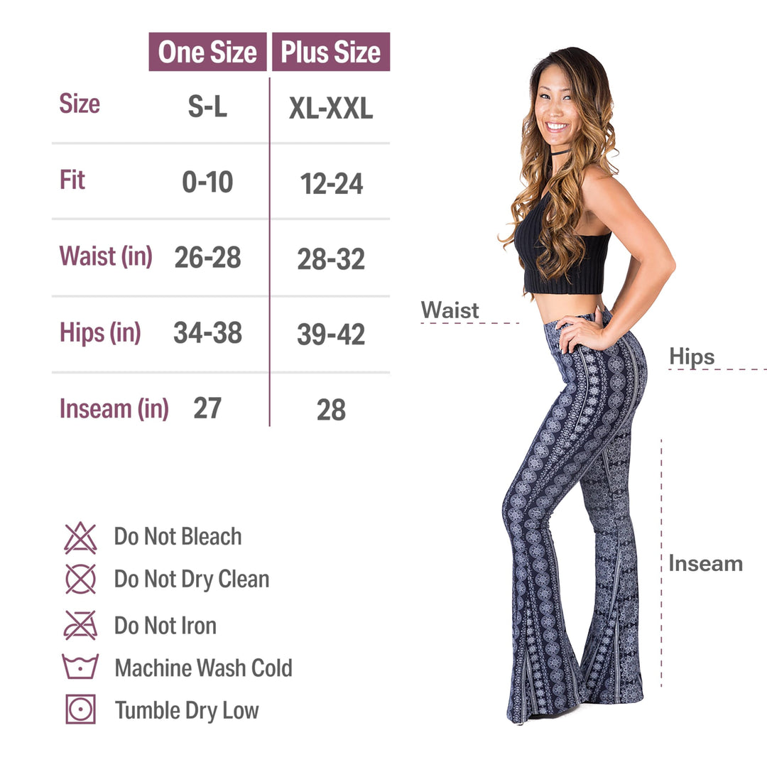 Womens High Waisted Flare Wide Leg Leggings, Printed and Solid, Reg and Plus, 03 Chakra Blue, XX-Large