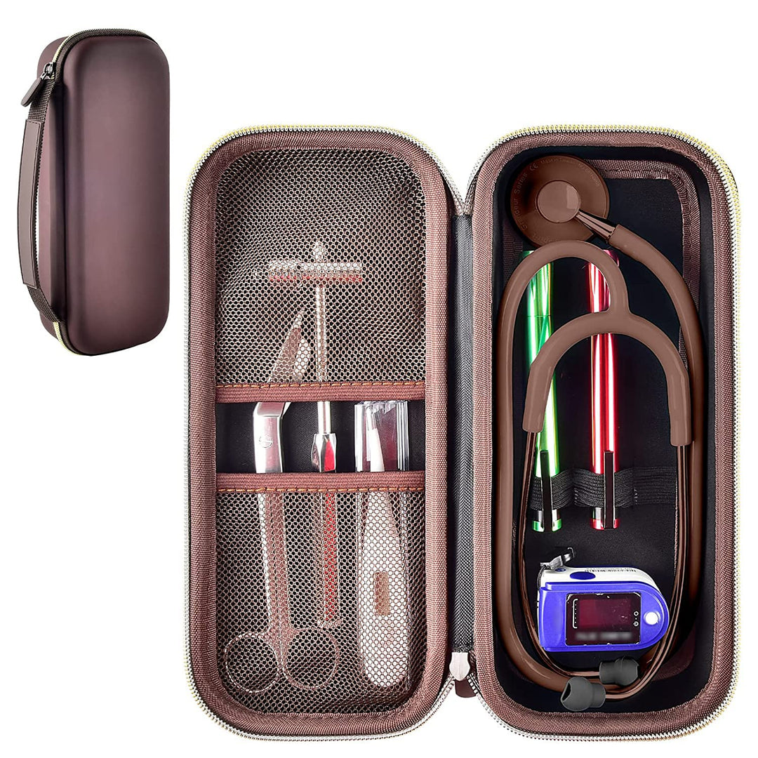 Stethoscope Case Compatible with 3M Littmann Classic III Monitoring/Lightweight II S.E/Cardiology IV Diagnostic/MDF Acoustica Stethoscopes, Extra Pocket for Doctor &amp; Nurse Accessories (Dark Brown)