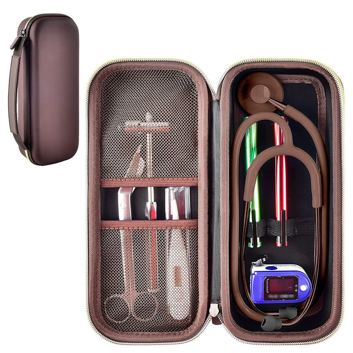 Stethoscope Case Compatible with 3M Littmann Classic III Monitoring/Lightweight II S.E/Cardiology IV Diagnostic/MDF Acoustica Stethoscopes, Extra Pocket for Doctor &amp; Nurse Accessories (Dark Brown)