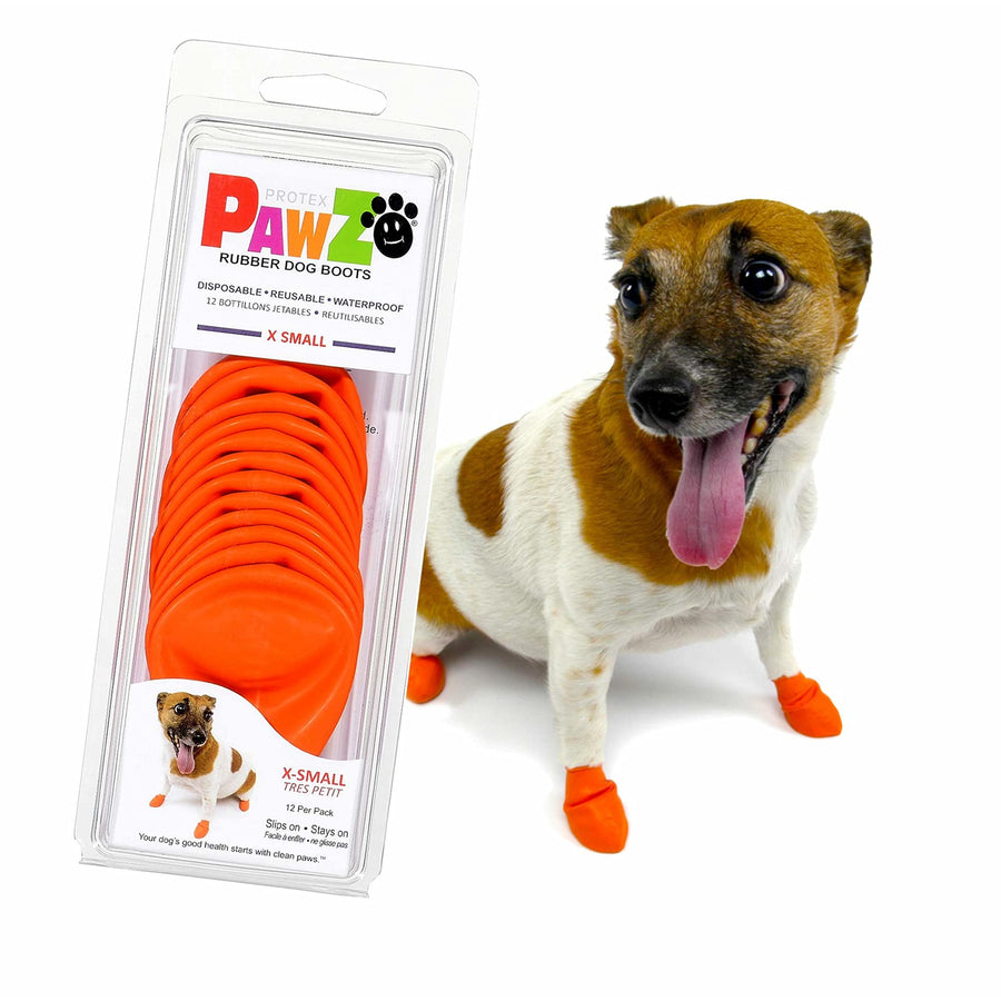 PawZ Rubber Dog Boots for Paws to 2 - All-Weather Dog Booties for Hot Pavement, Sand, Snow, Mud, and Rain - Anti Slip Dog Socks - XS, Orange