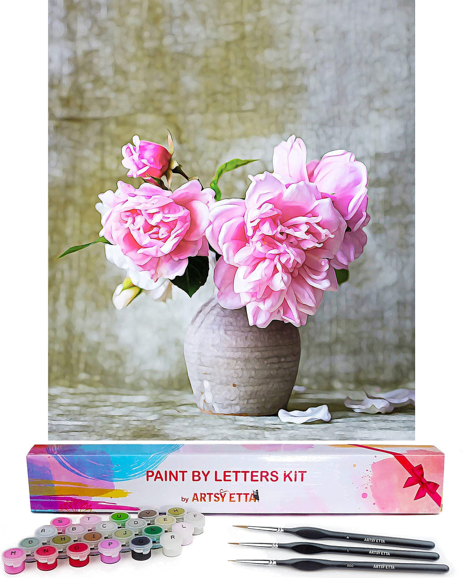 Paint by Number for Adults Beginners with Letters - Adults' Paint-by-Number Kits - Paint by Numbers Flowers - Easy DIY Acrylic Painting on Canvas, Sip & Craft Art Set