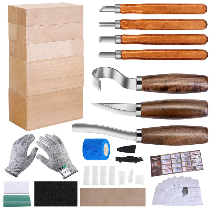 Wood Carving Tools Set 3pcs Whittling Knife and 4pcs K2