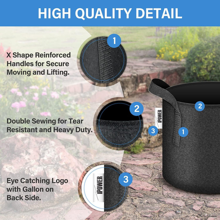 7 Gallon 5 Pack Grow Bags Nonwoven Fabric Pots Aeration Container with Strap Handles for Garden and Planting, 5-Pack Black, 7 Gallon