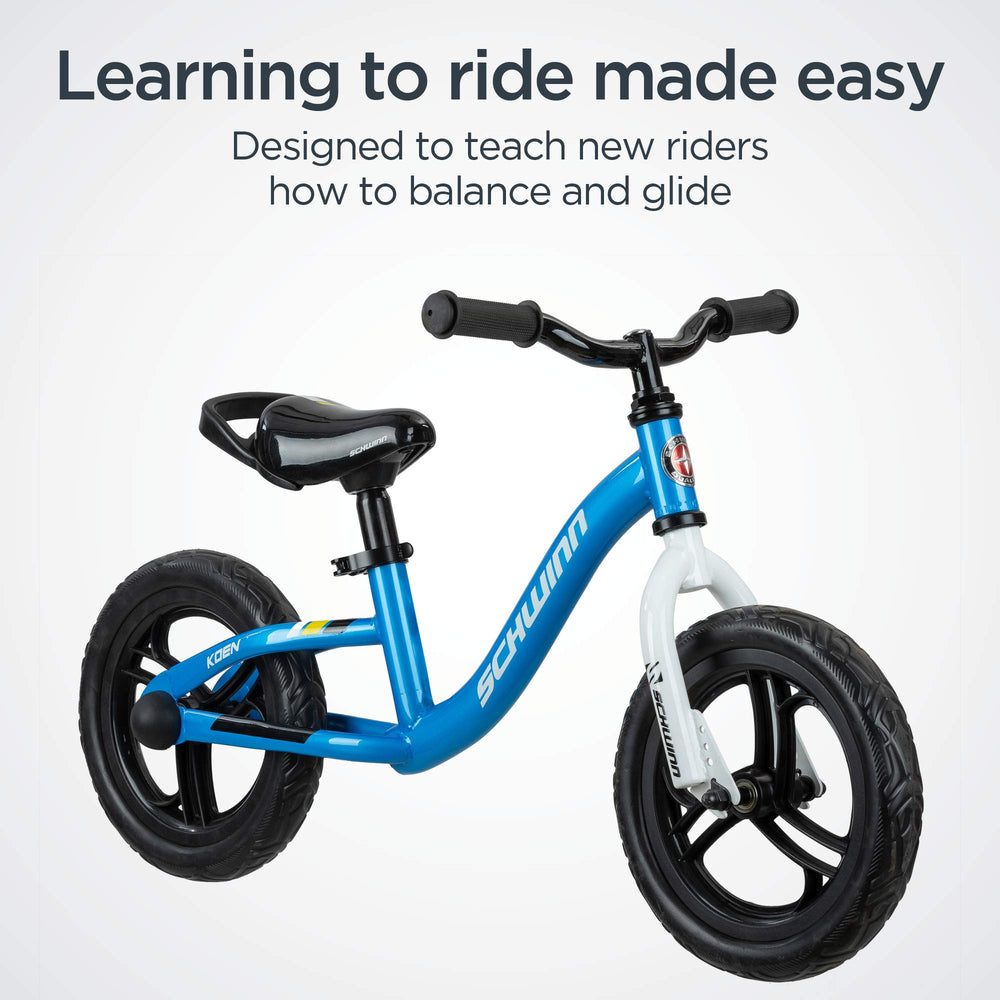 Koen & Elm Toddler Balance Bike, 12-Inch Wheels, Kids Ages 1-4 Years Old, Rider Height 28-38-Inches, Training Wheels Not Included, Blue