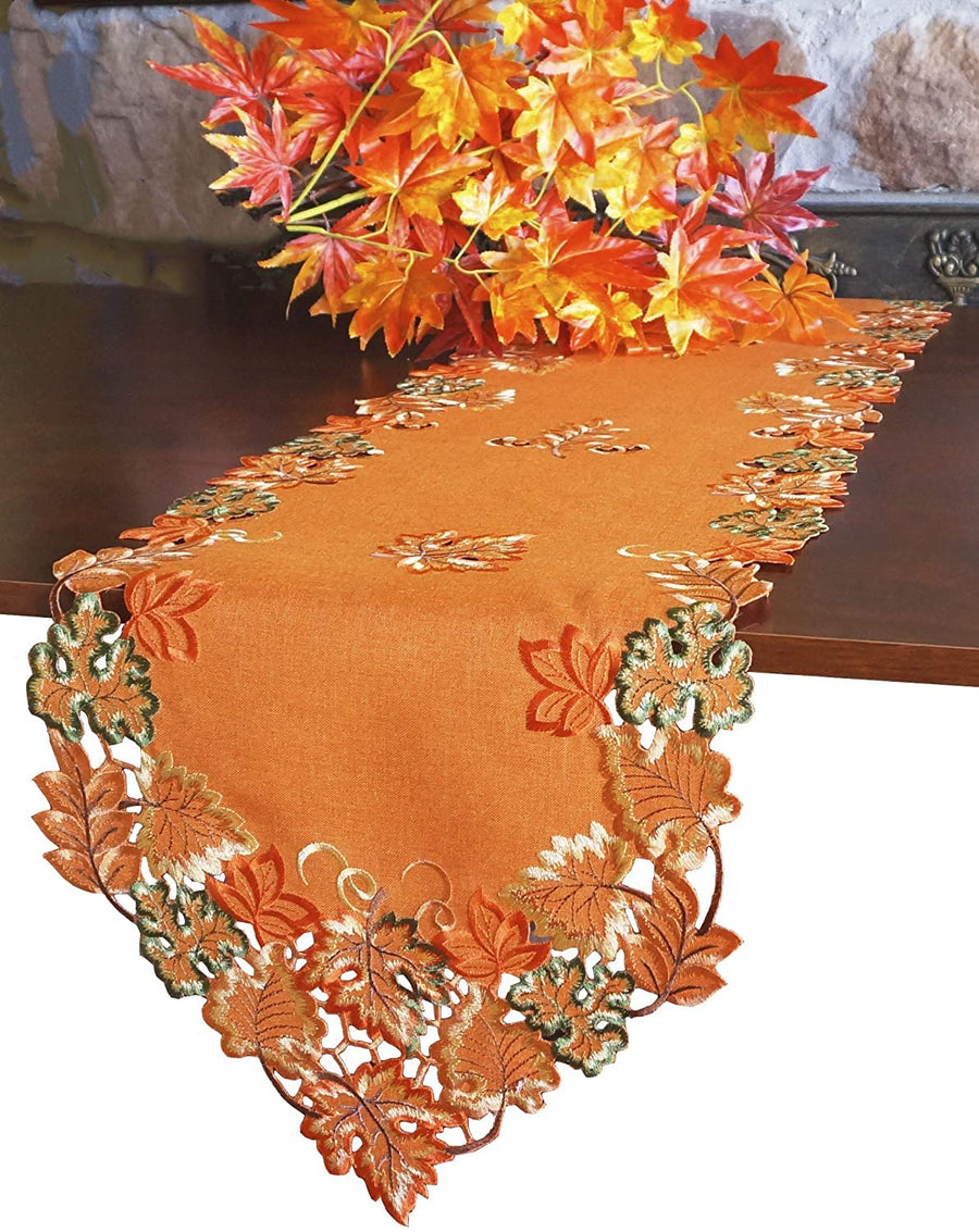 GRANDDECO Fall Table Runner Thanksgiving Orange Maple L