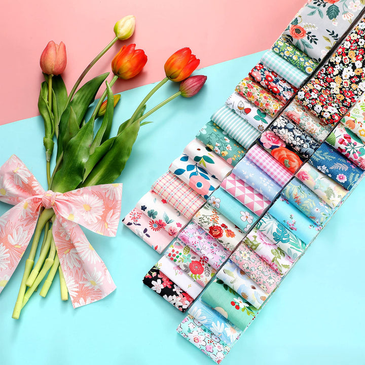 40 Pcs Jelly Fabric for Quilting, Japanese Cotton Patchwork Roll, Retro Floral Print Precut Fabric, Roll up Quilting Strips, 2.55 Inch Patchwork Roll for DIY Sewing Crafts (Fresh Style)