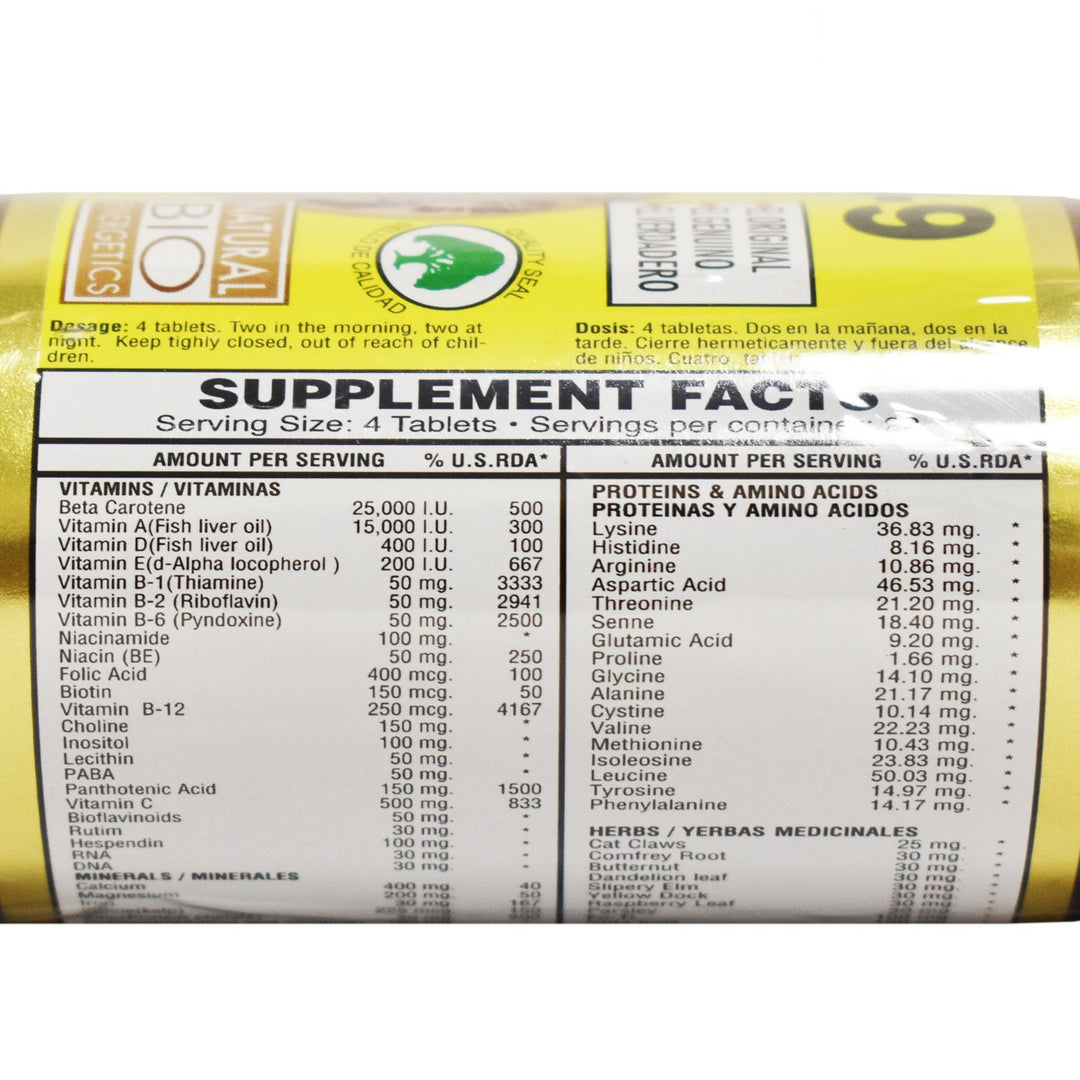 Kh 9 Multivitamin Tablets Natural Bio Energetics Mineral Herb Amino Enzymes (160 Tablets)