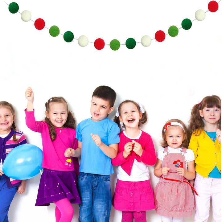Christmas Felt Ball Garland Christmas Pom Pom Garland Christmas Decoration Holiday Decor 25mm 30 Balls NO DIY Required