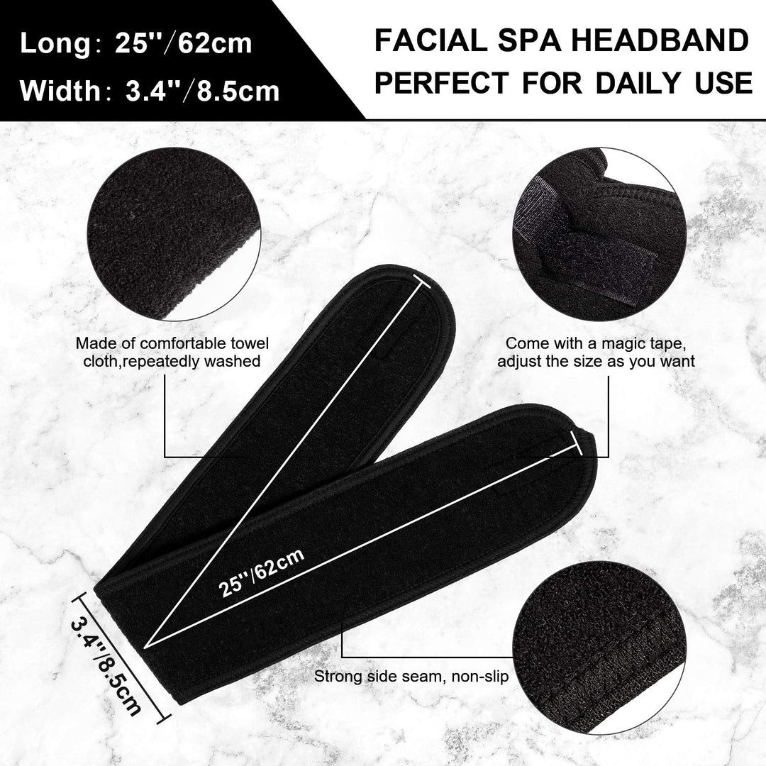 Spa Facial Headband Make Up Wrap Head Terry Cloth Headband Adjustable Towel for Face Washing, Shower, 3 Pieces (White, Black, Pink)